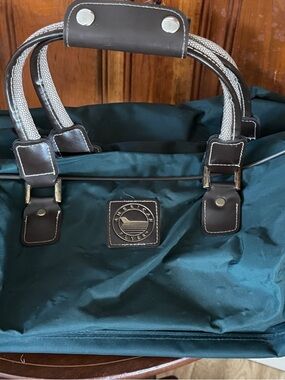 Vintage American Flyer Hunter Green Travel Tote Bag with Brown Leather Accents